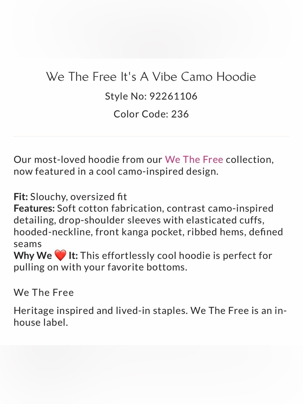 We The Free It’s A Vibe Camo Hoodie - Picture 5 of 9